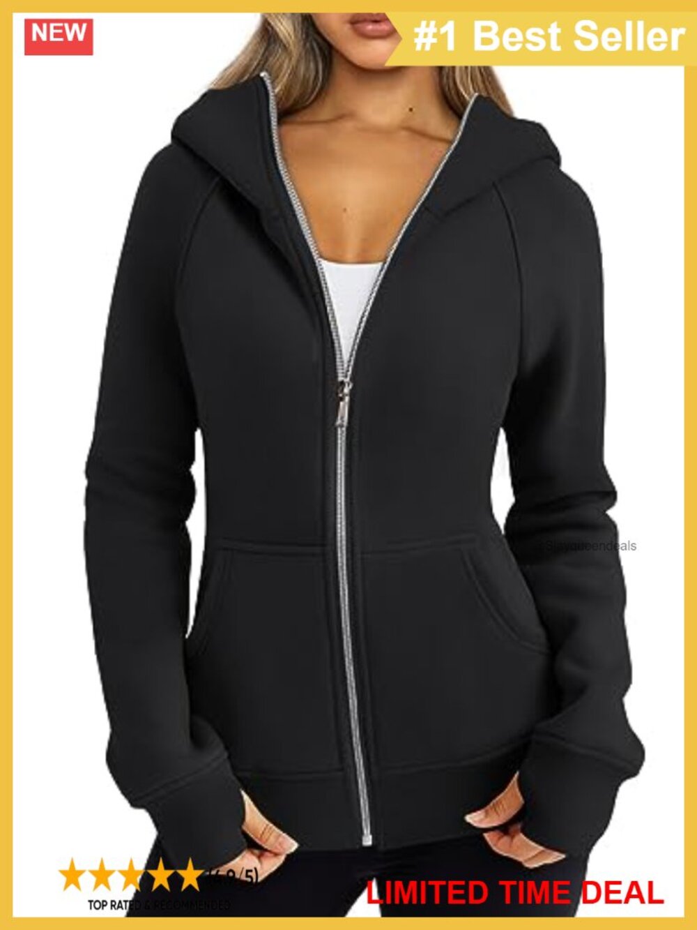 Womens Full Zip Hoodie Cotton Blend Slim Fit Sweatshirt Casual Layering